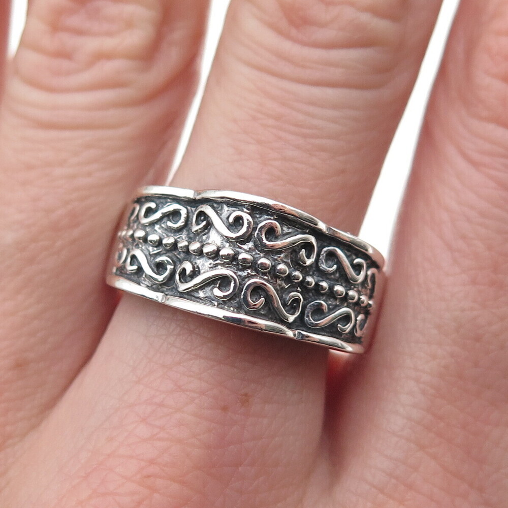 CHAPAL ZENRAY 925 Sterling Silver Vintage Modernist Swirl Oxidized Ring Size 9